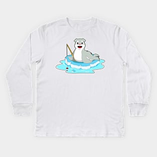 Seal at Fishing with Fishing rod Kids Long Sleeve T-Shirt